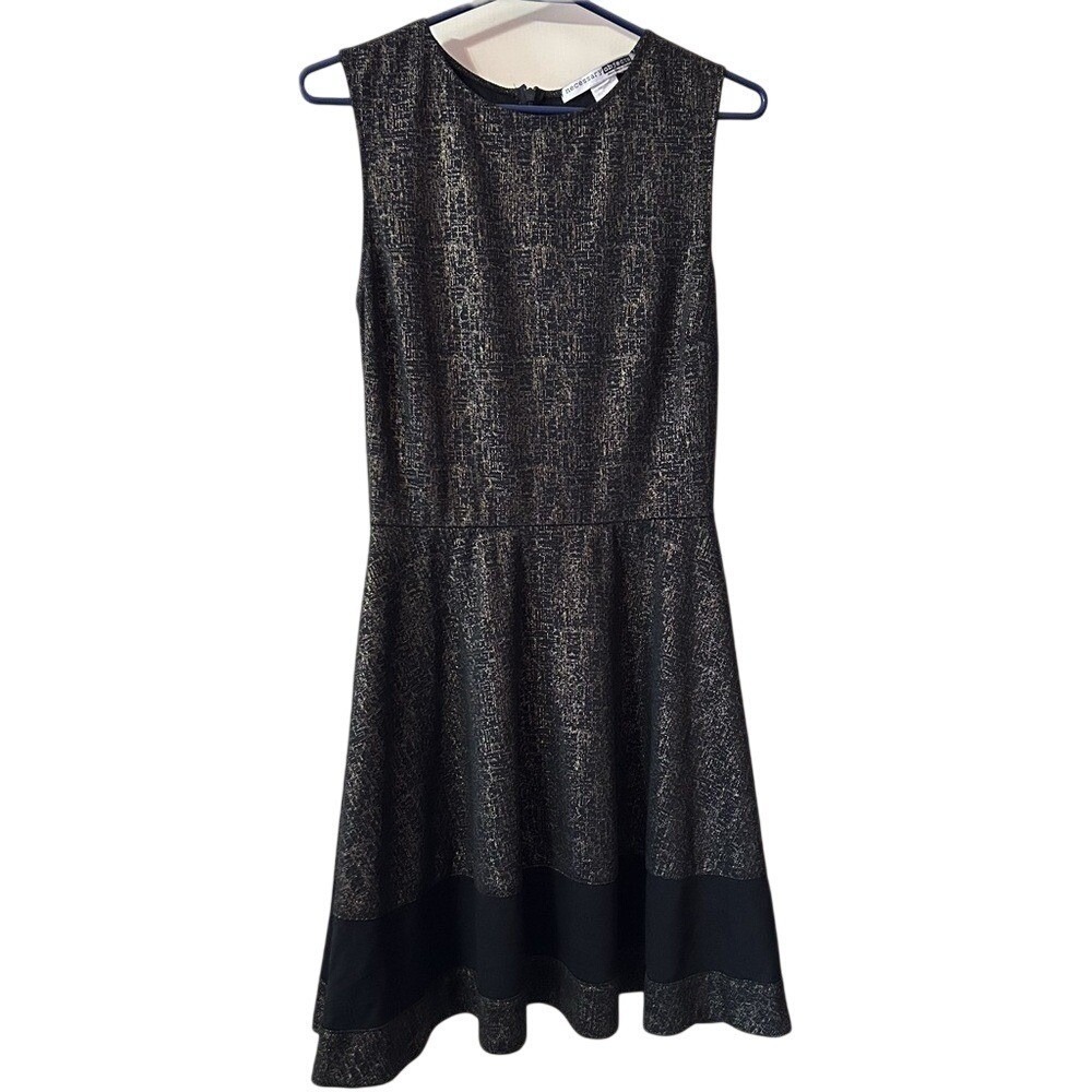 Necessary Objects Metallic Gold Black Fit Flare Dress Sleeveless Party‎ Cocktail - Picture 2 of 7